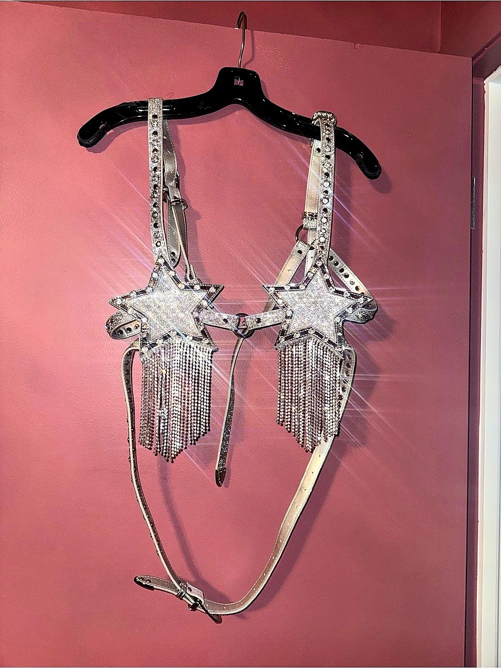 Dolls Kill Bling Star Harness Bra Top Silver Harness Bra Top